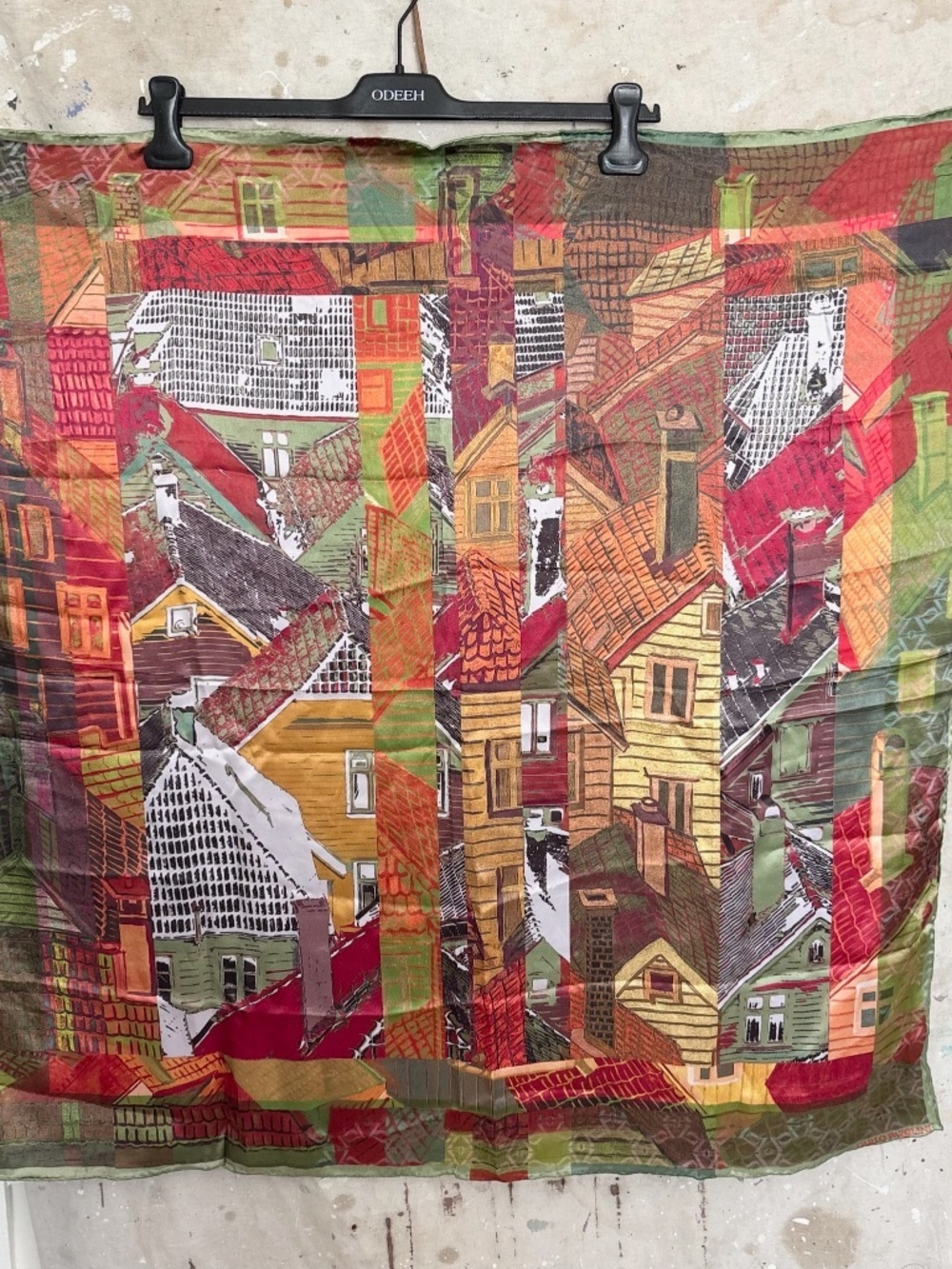 Carlo Pazolini Building Print Silk Scarf, Rooftop Patterned Square Multicolor